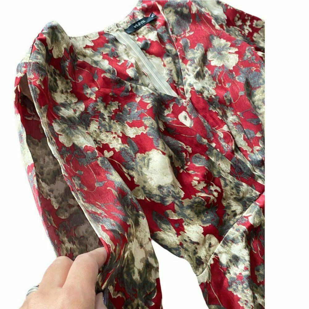 Ark & Co ivory Burgundy Floral Jumpsuit Long Sleeve Wrap Front Size Mediun boho - Picture 5 of 12